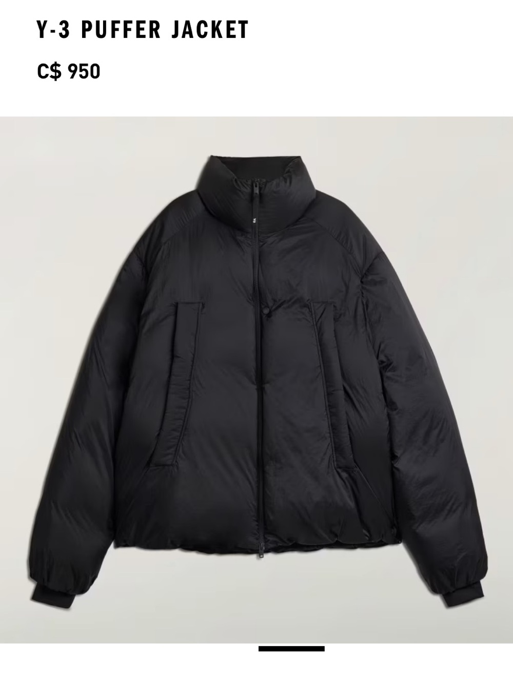 Y-3 Men's Black Puffer Jacket - Size Small